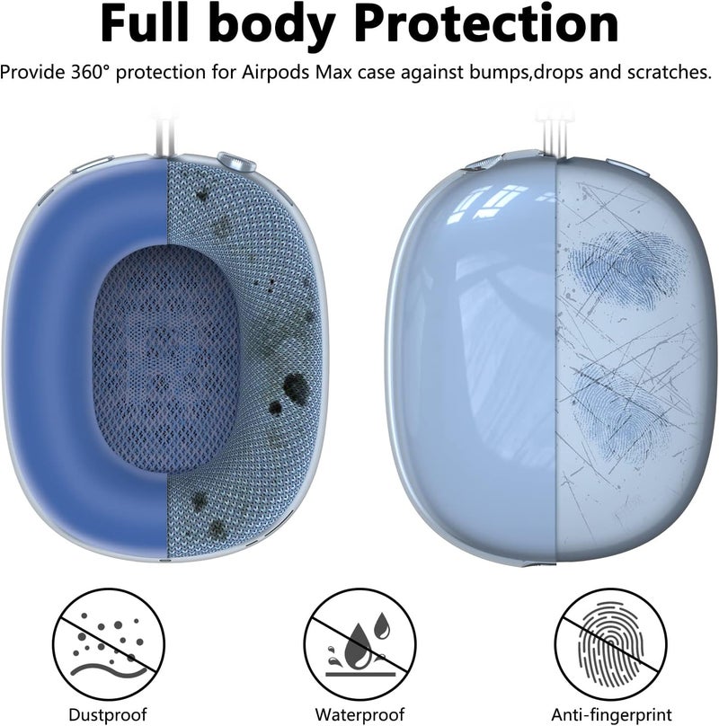 MINDRESY Silicone Case Cover for AirPods Max Headphones, Clear Soft TPU Ear Cups Cover/Ear Pad Case Cover/Headband Cover for AirPods Max (2024/2020), Transparent Accessories for Apple AirPods Max (USB-C), Blue - Image 3